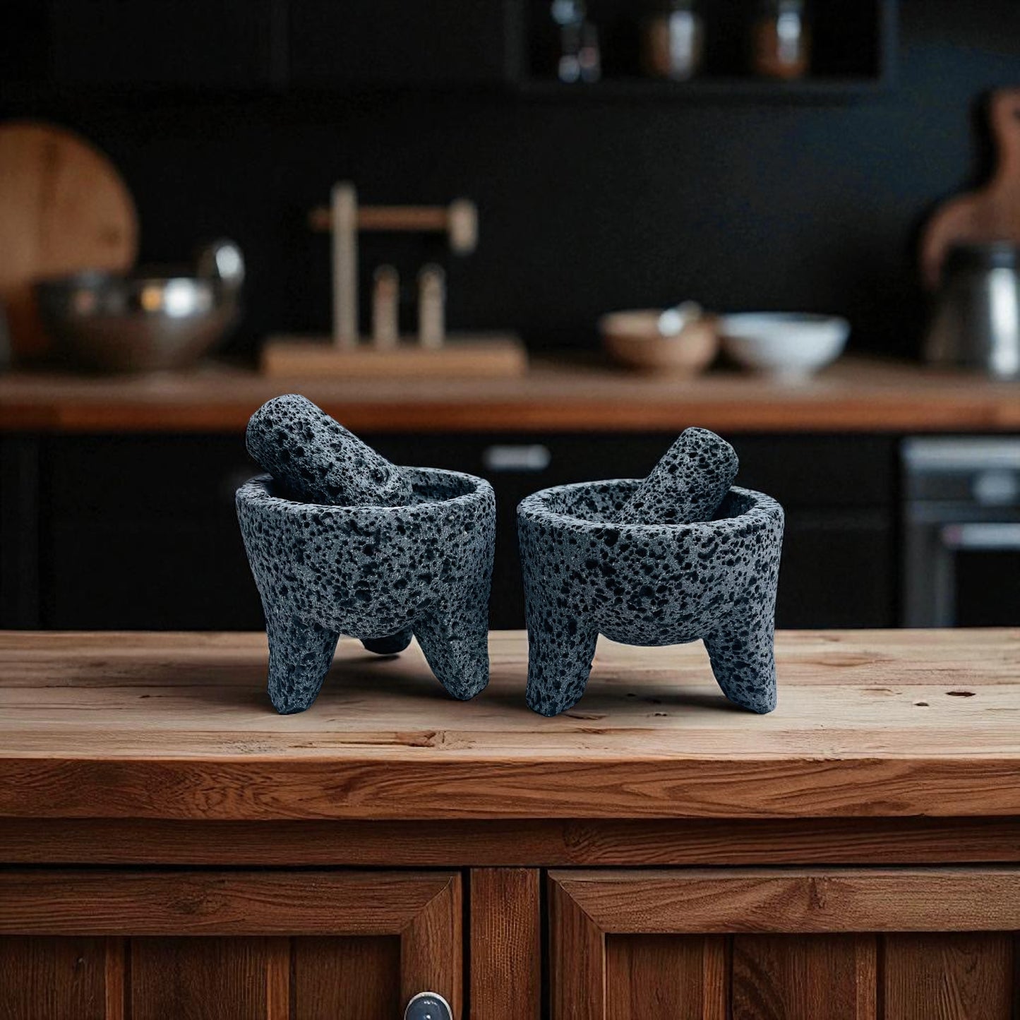 Kit - Molcajetes (10 cm de diámetro) 4 Pulgadas - Hechos Piedra Volcánica