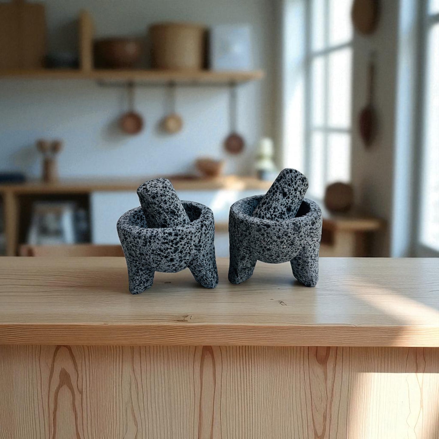 Kit - Molcajetes Mini (7.5 cm de diámetro) 3 Pulgadas - Hechos de Piedra Volcánica
