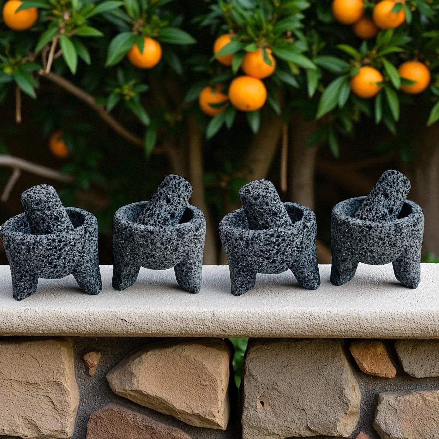 Kit - Molcajetes Mini (7.5 cm de diámetro) 3 Pulgadas - Hechos de Piedra Volcánica