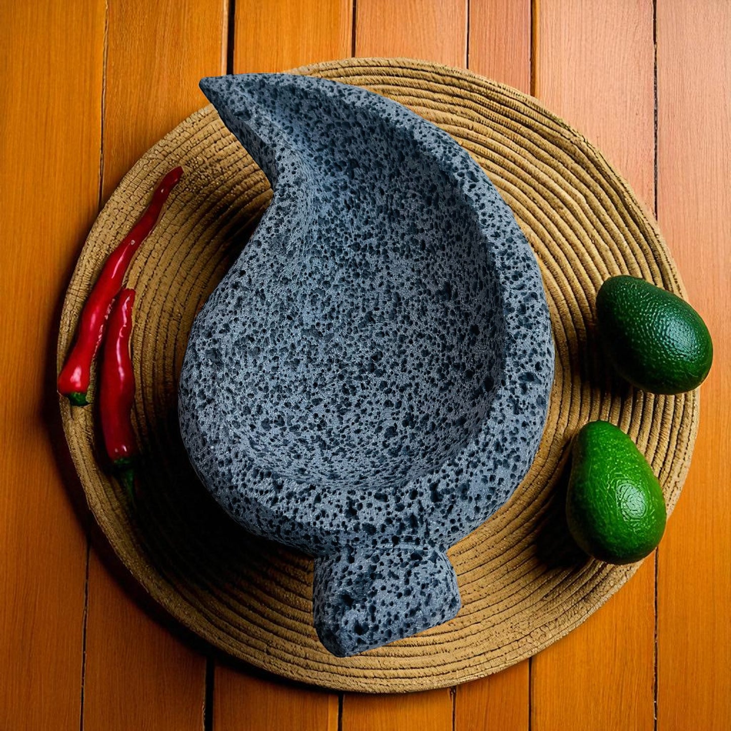 Molcajete de Piedra Volcánica con Forma de Chile – 500 ml.