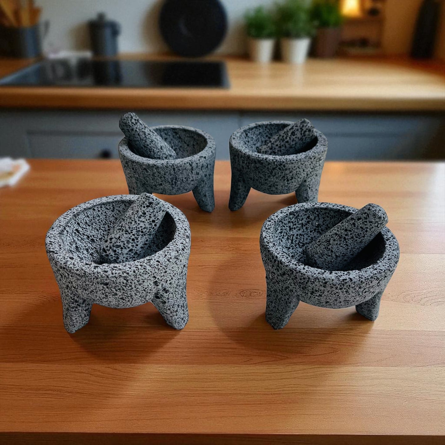 Kit - Molcajetes (13 cm de diámetro) 5 Pulgadas - Hechos de Piedra Volcánica