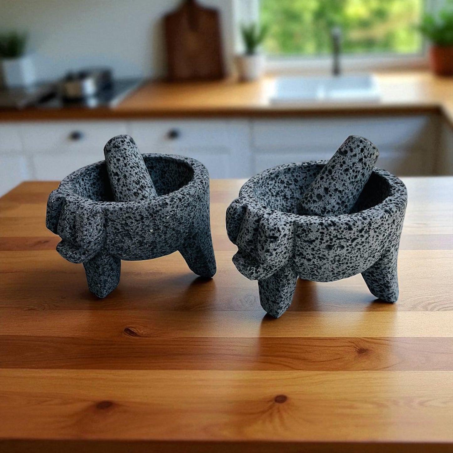 Kit - Molcajetes (13 cm de diámetro) 5 Pulgadas - Hechos de Piedra Volcánica