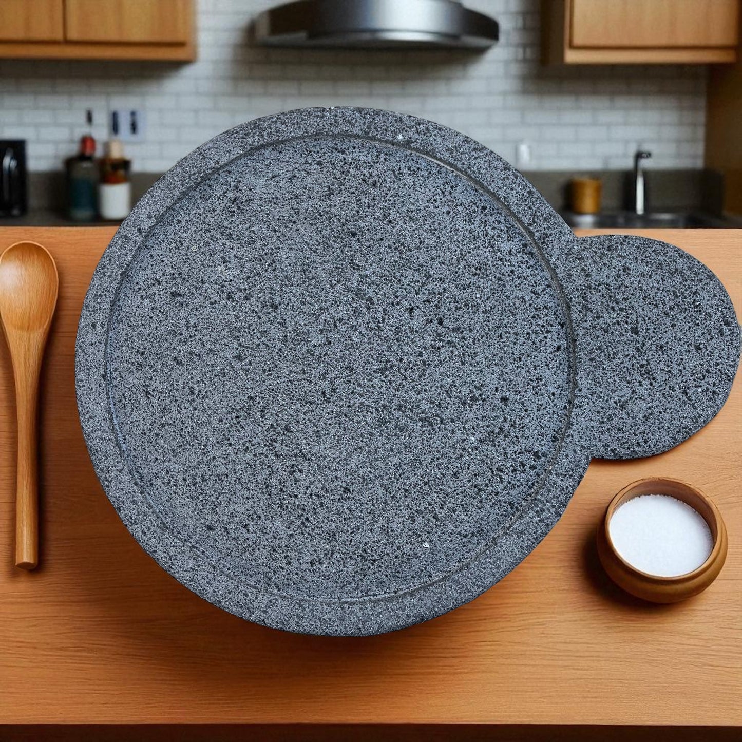 Comal de piedra volcánica Redondo con asa