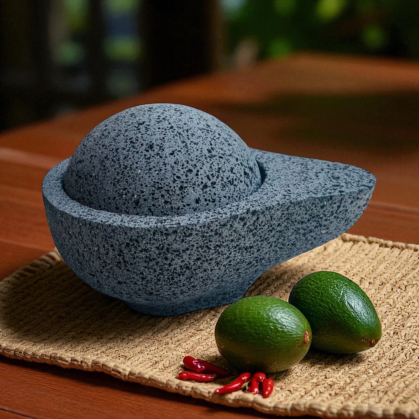 Molcajete Doble con Forma de Aguacate- Hecho en piedra volcánica
