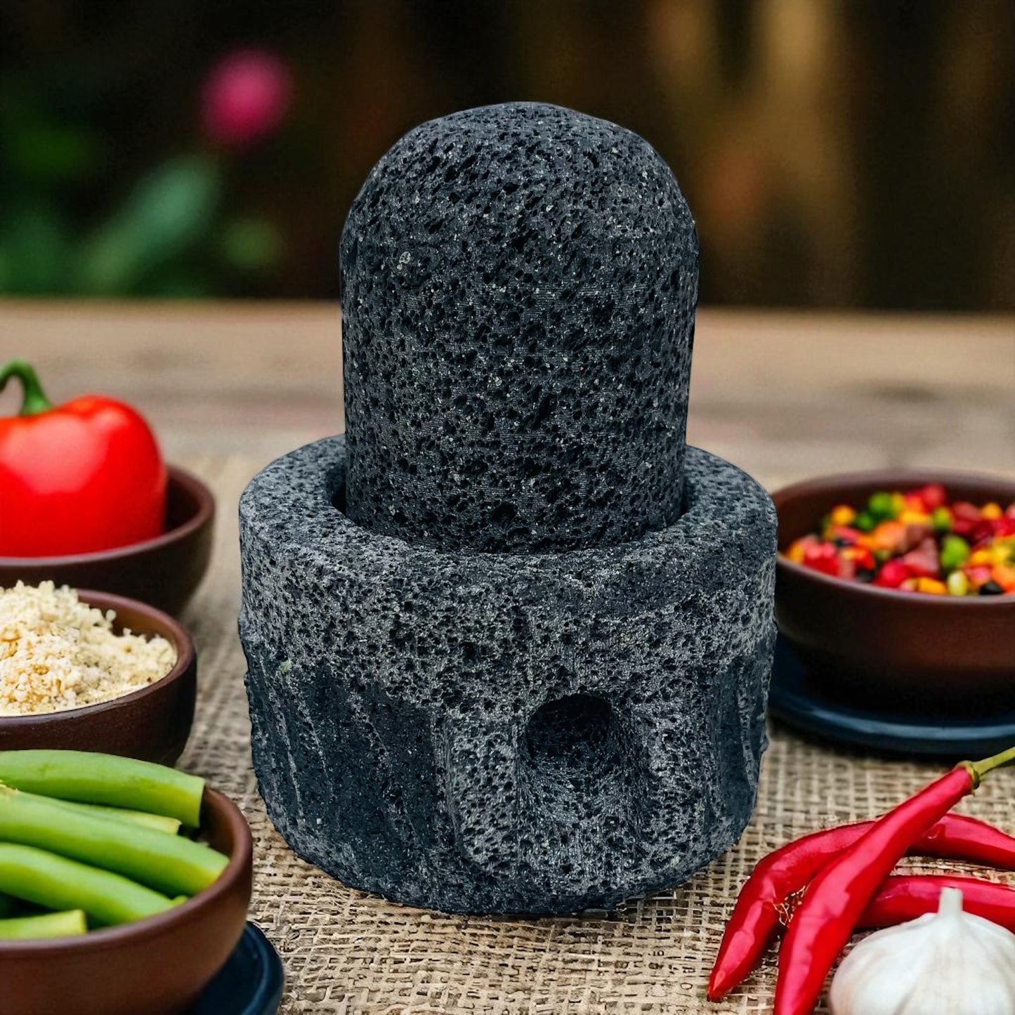 Molino Pequeño para especias - Hecho de Piedra Volcánica