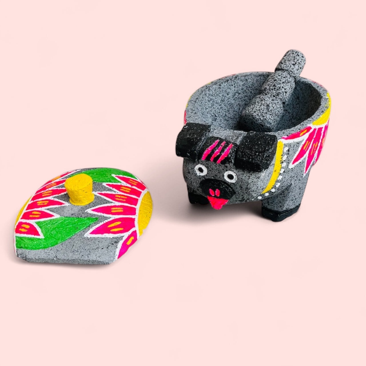 Molcajete de Marranita Pintada 🐷🌺 1.5 y 2 Litros