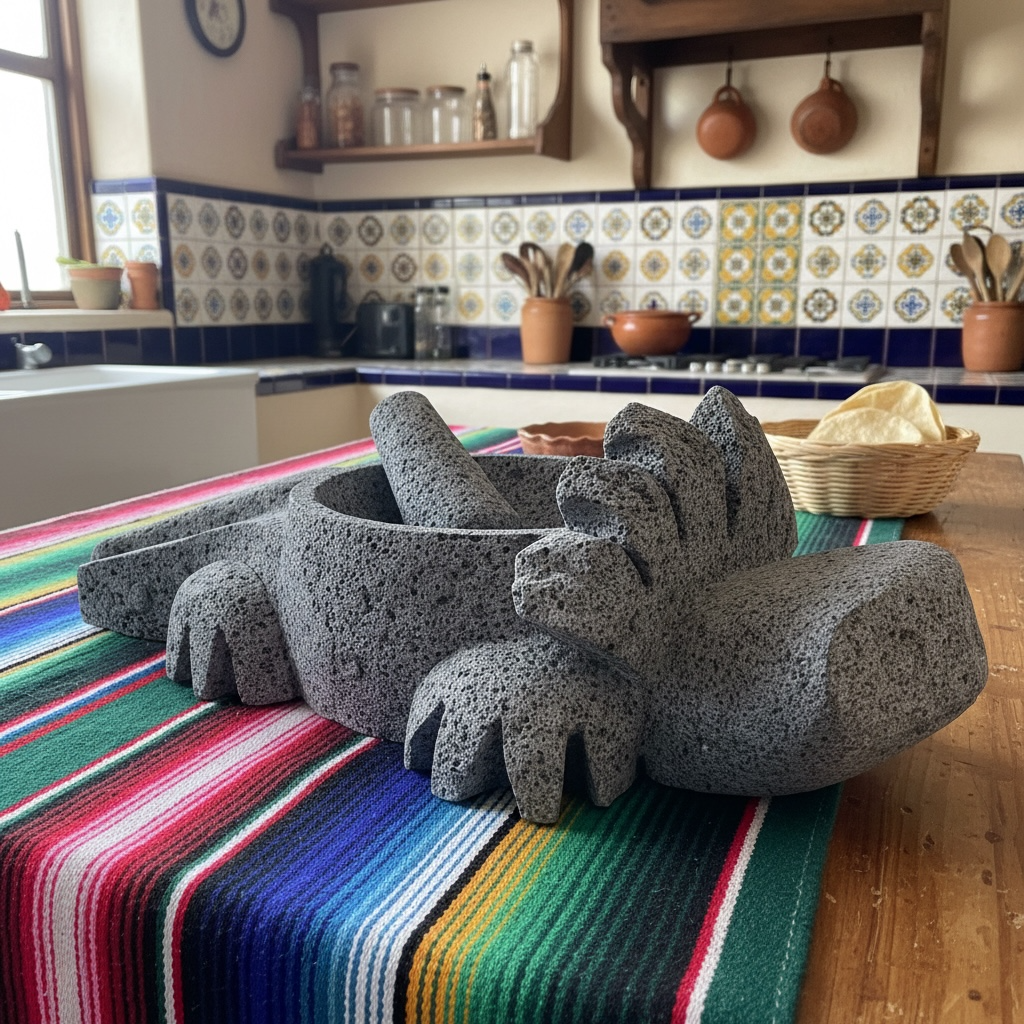 Molcajete con diseño de Ajolote -Hecho en piedra volcánica