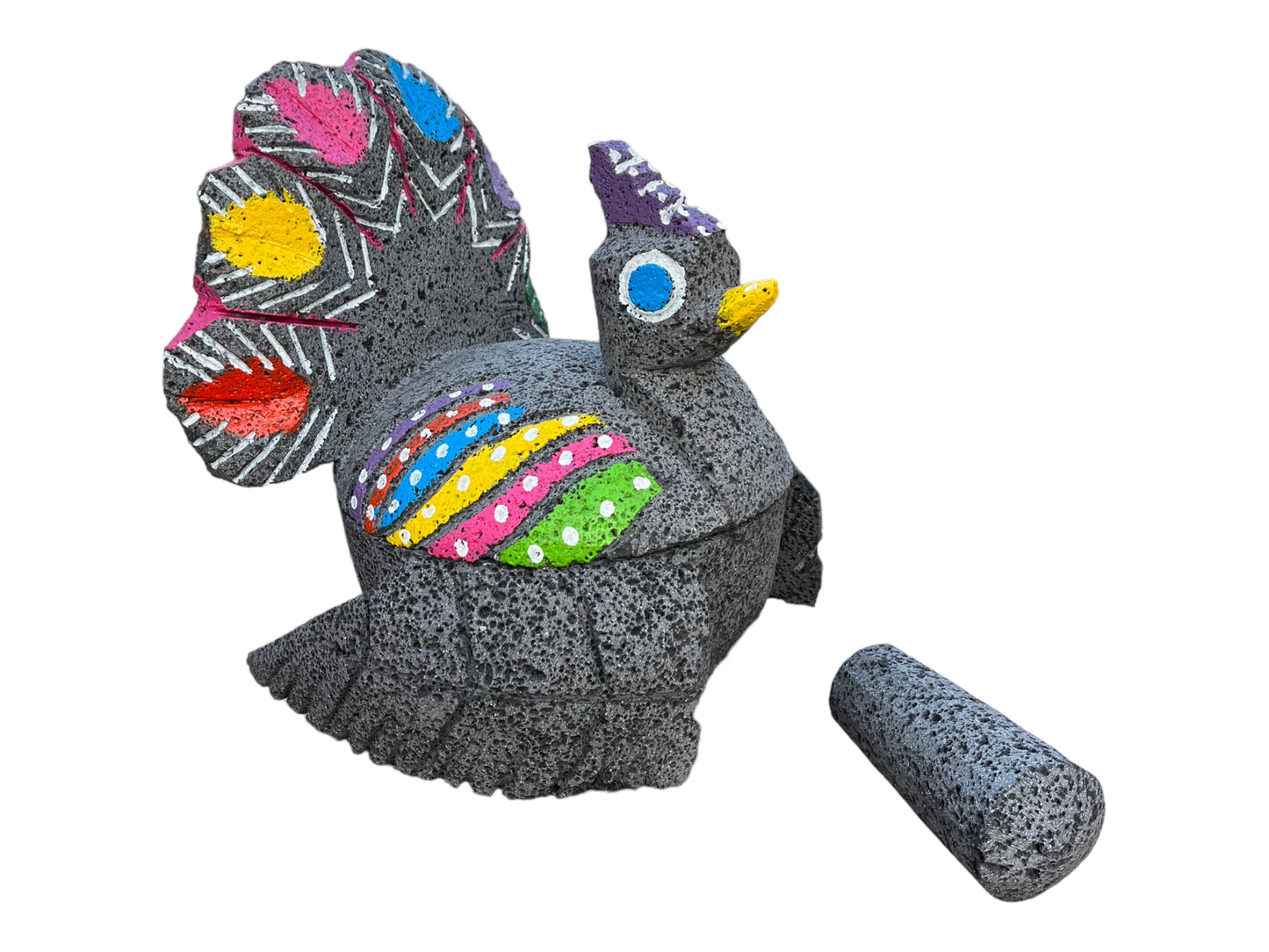 Molcajete con diseño de Pavo Real