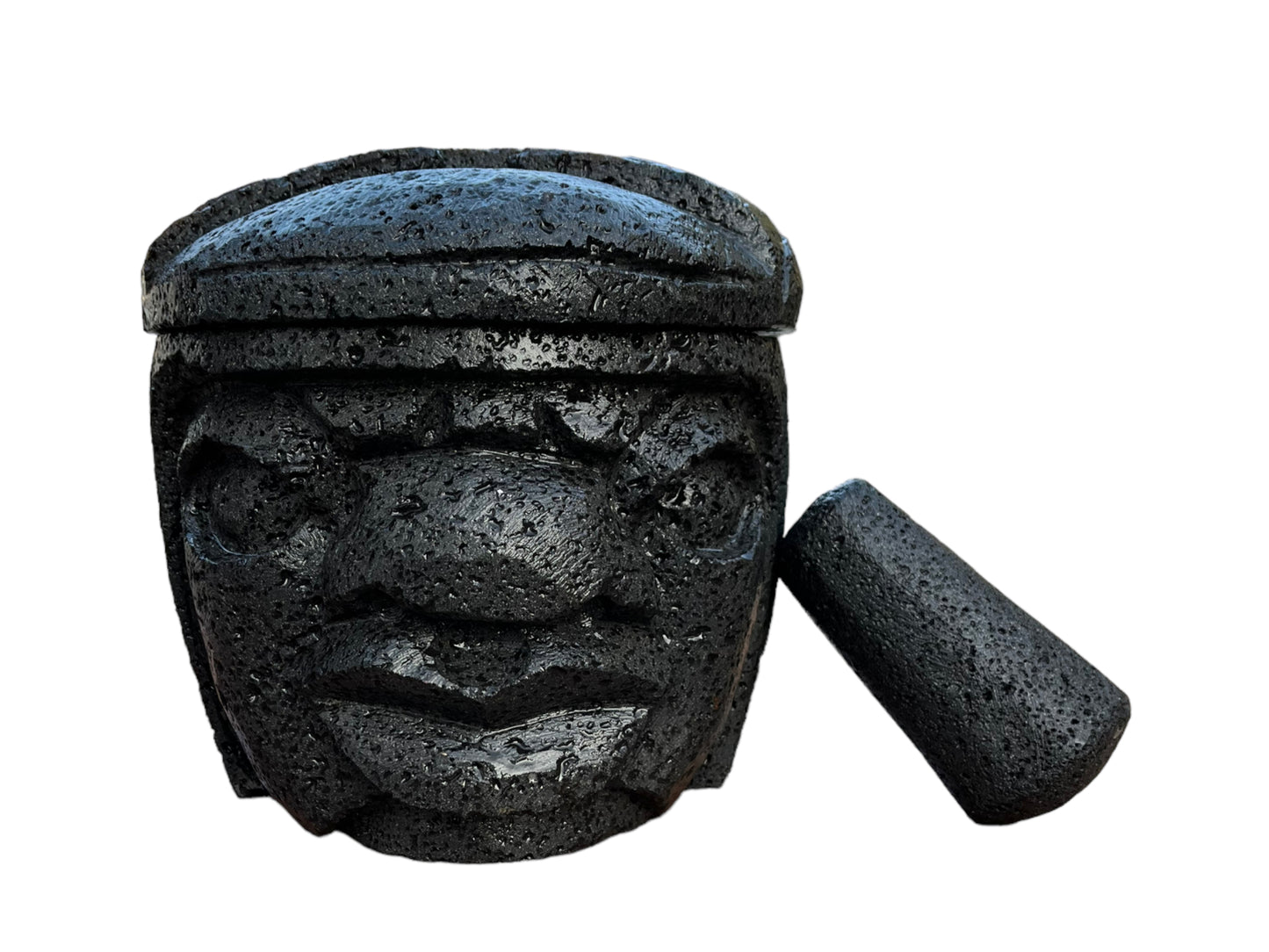 Molcajete con diseño de Cabeza Olmeca