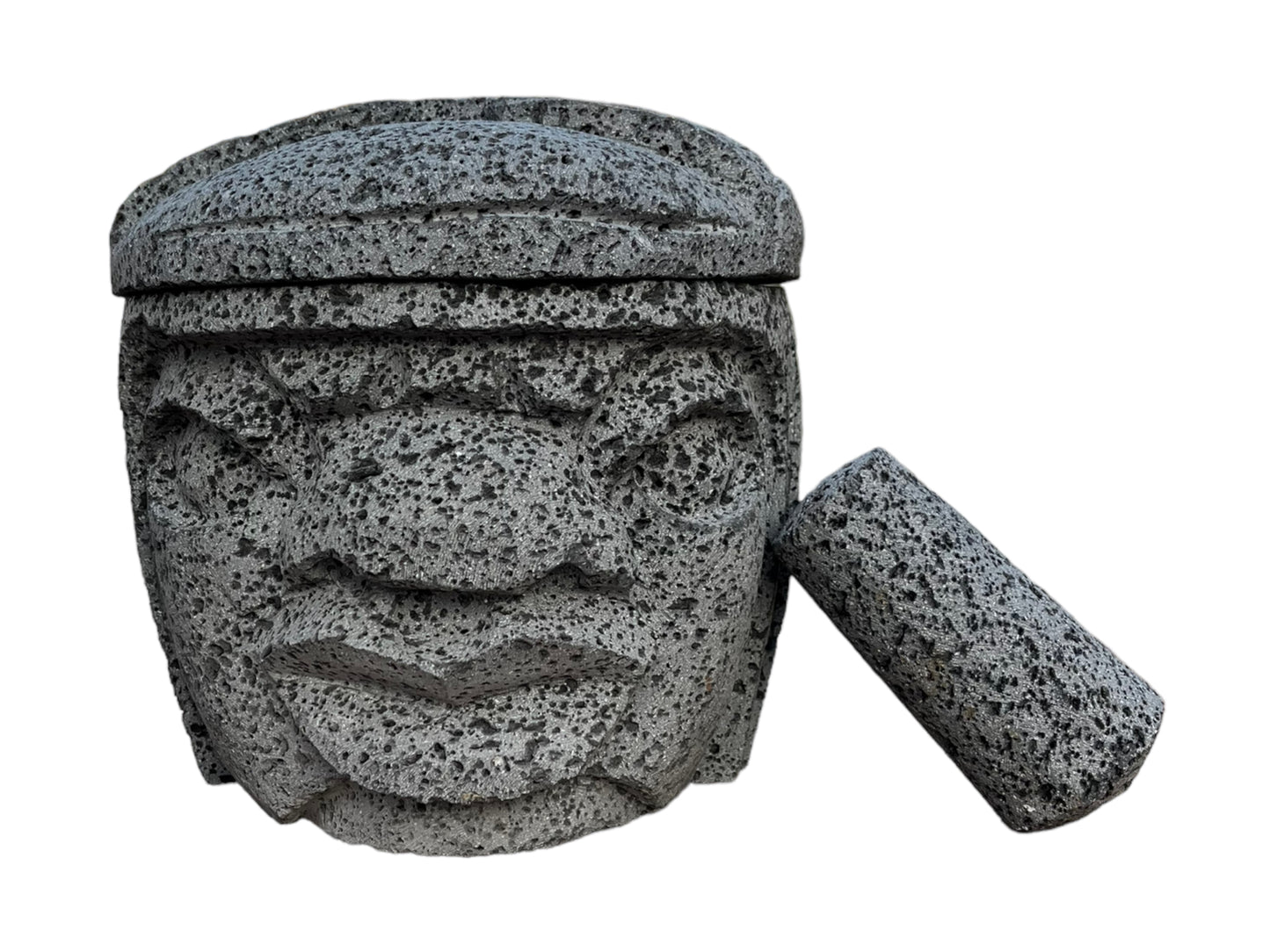 Molcajete con diseño de Cabeza Olmeca