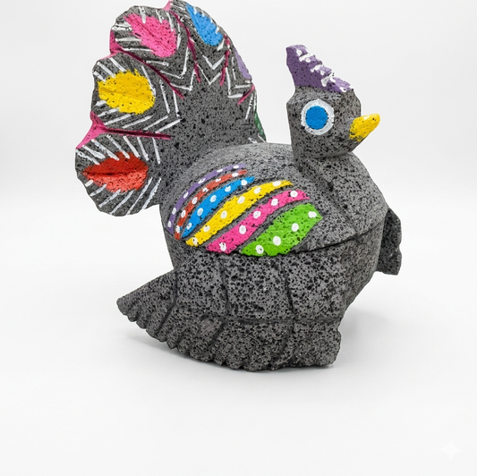Molcajete with Peacock design