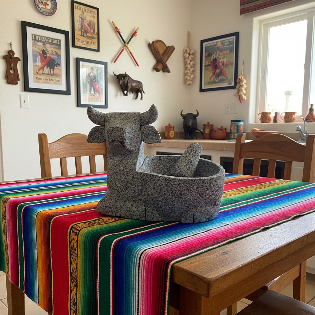 Molcajete with bull design