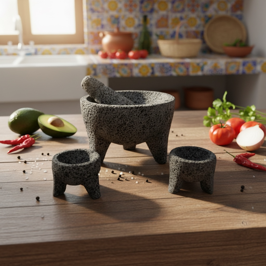 Kit Molcajete de piedra volcánica 1.5 L  con dos molcajetitos