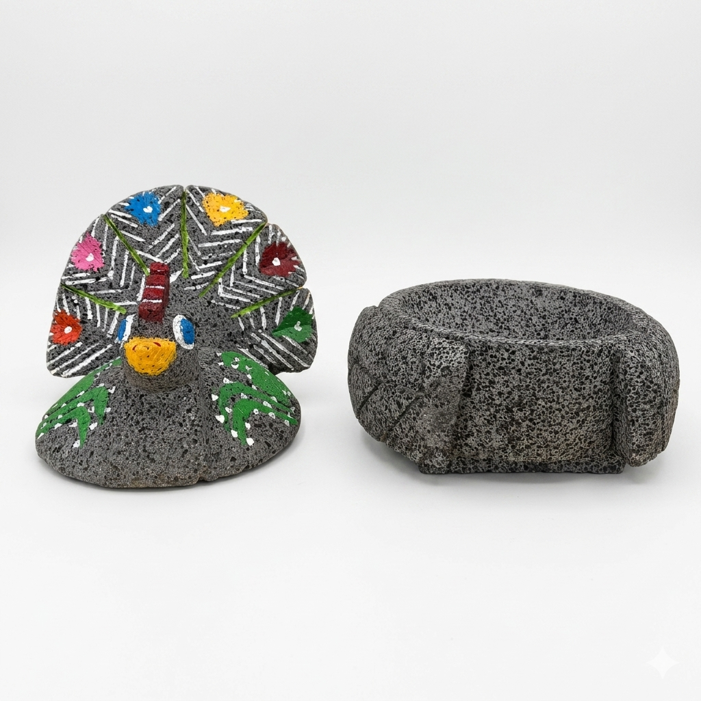 Molcajete with Peacock design