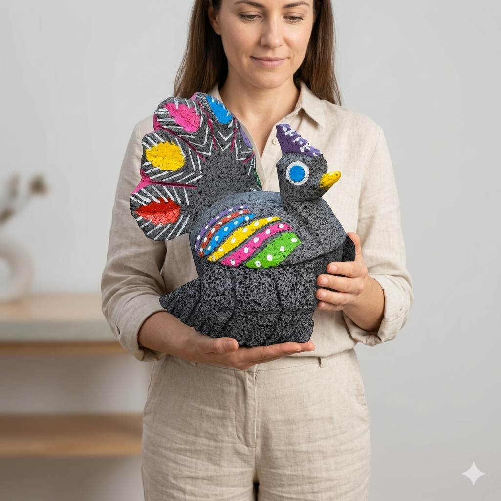 Molcajete with Peacock design