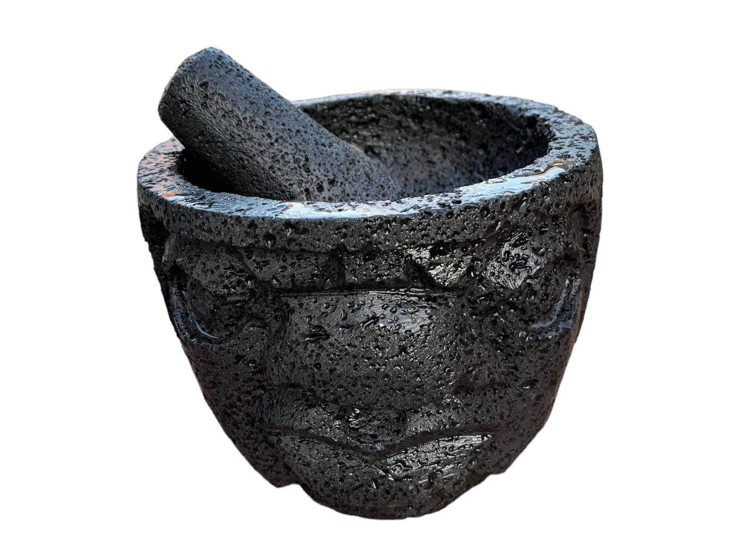 Molcajete con diseño de Cabeza Olmeca